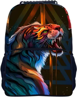 Rucksacks Multipurpose Anti-Theft Big Capacity Bookbag - Angry Tiger Rainbow Animal Magic Art Travel Hiking & Camping Rucksack With Padded Straps