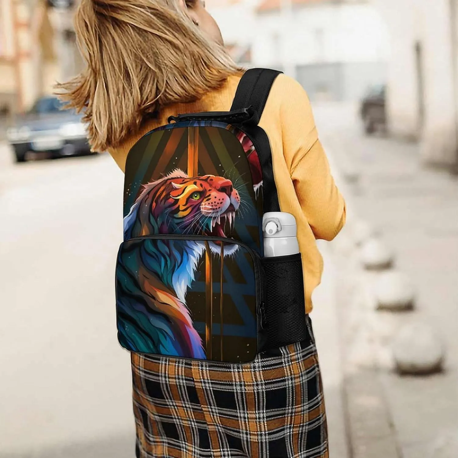 Rucksacks Multipurpose Anti-Theft Big Capacity Bookbag - Angry Tiger Rainbow Animal Magic Art Travel Hiking & Camping Rucksack With Padded Straps