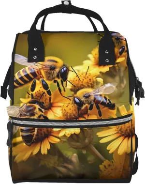 Rural Honey Bees flowers Pañaleras Para Bebe - Durable Diaper Bag Backpack and Baby Diaper Bag for Moms and Dads