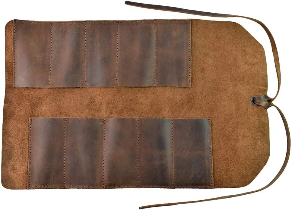 Rustic Leather Multi-tool Storage Bag, Handmade Tool Bag, Leather Chef Roll/Knife Bag/Canvas Knife Roll Bag for Chefs/Portable Travel Tool Roll Bag for Culinary Student/Professiona