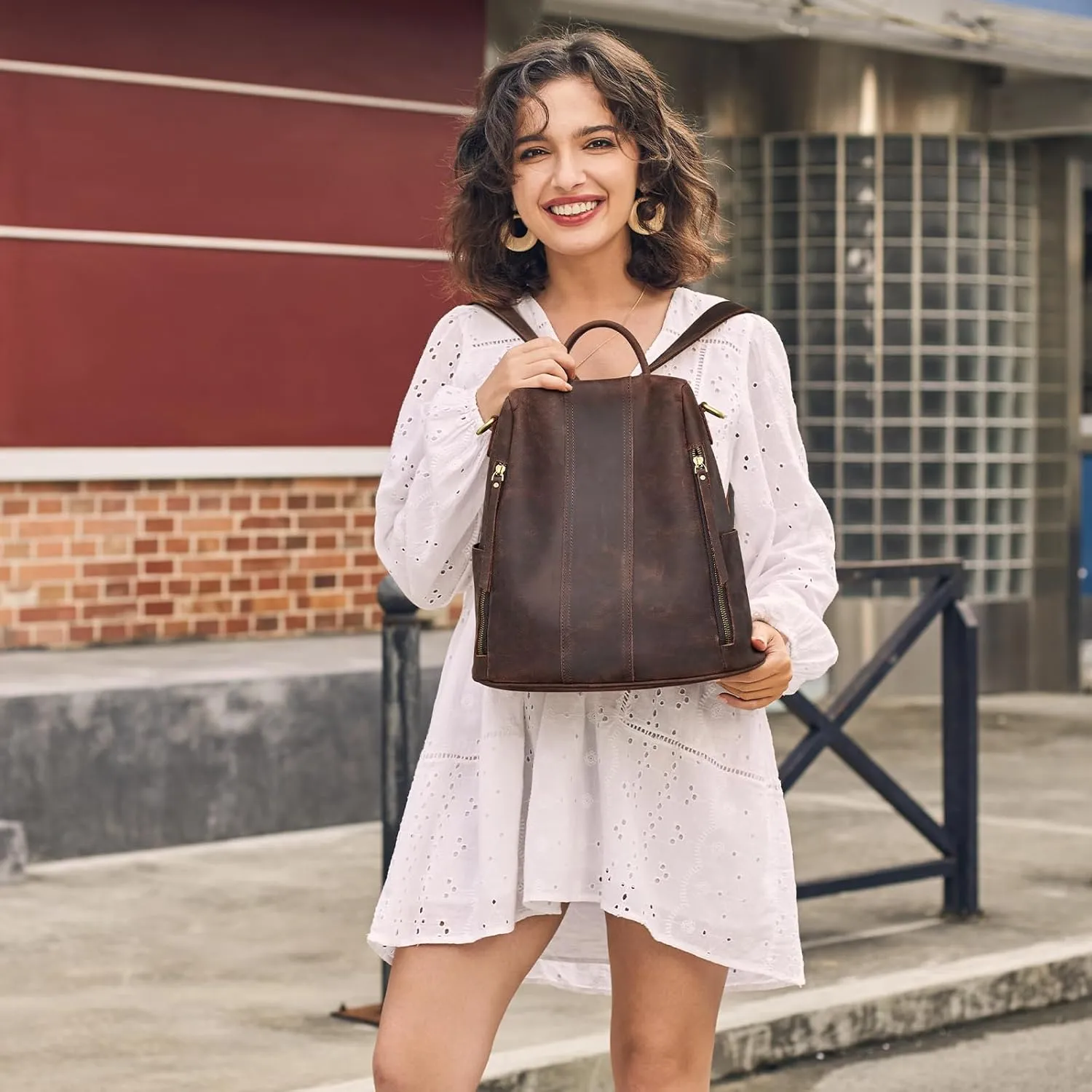 S-ZONE Leather Backpack Purses for Women Antitheft Rucksack Shoulder Bag Medium