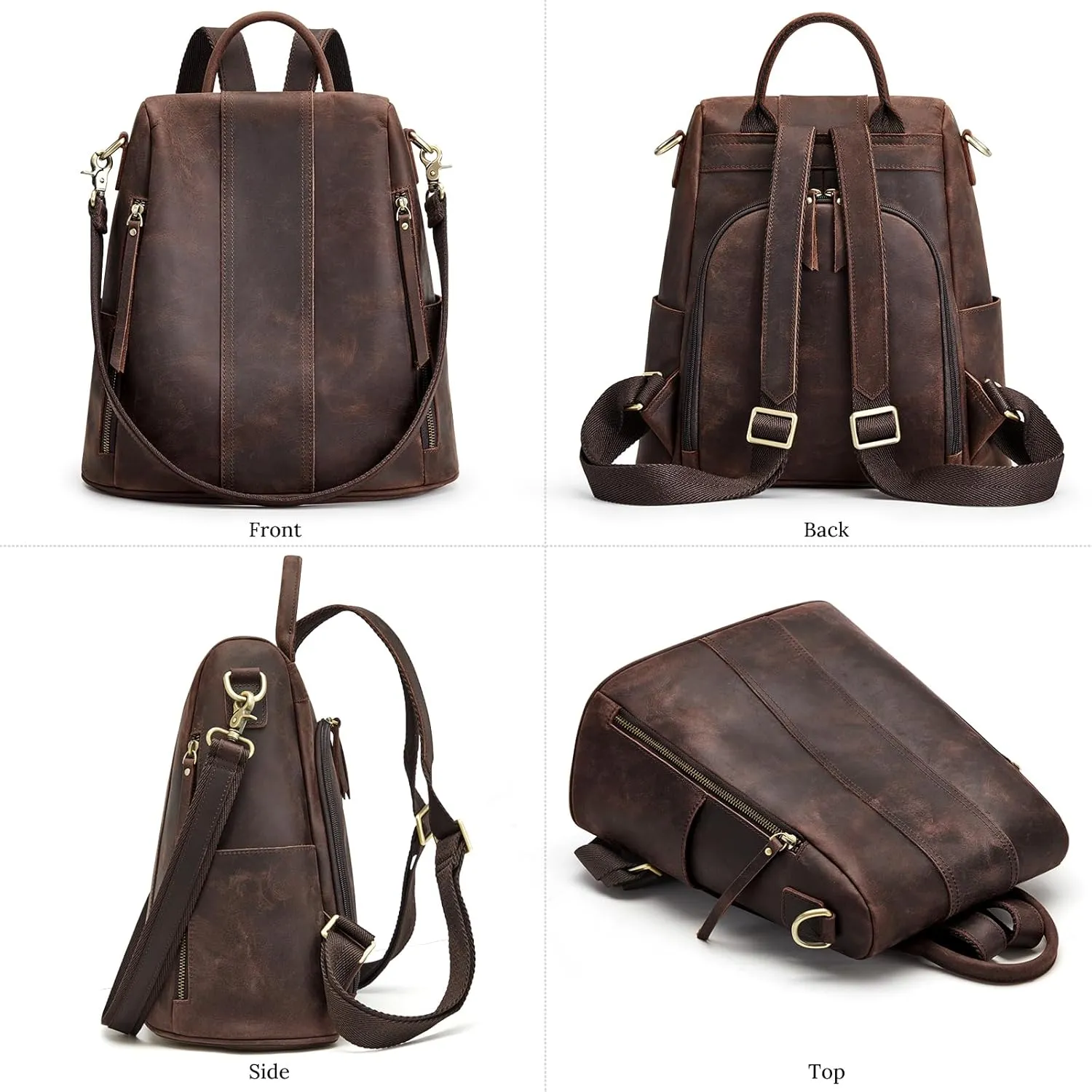 S-ZONE Leather Backpack Purses for Women Antitheft Rucksack Shoulder Bag Medium