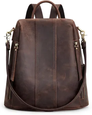 S-ZONE Leather Backpack Purses for Women Antitheft Rucksack Shoulder Bag Medium