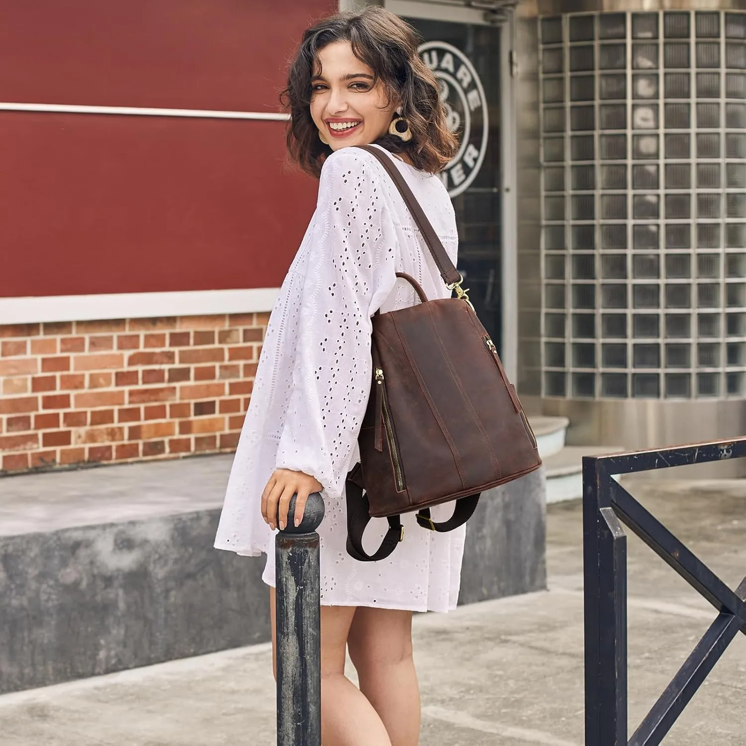 S-ZONE Leather Backpack Purses for Women Antitheft Rucksack Shoulder Bag Medium