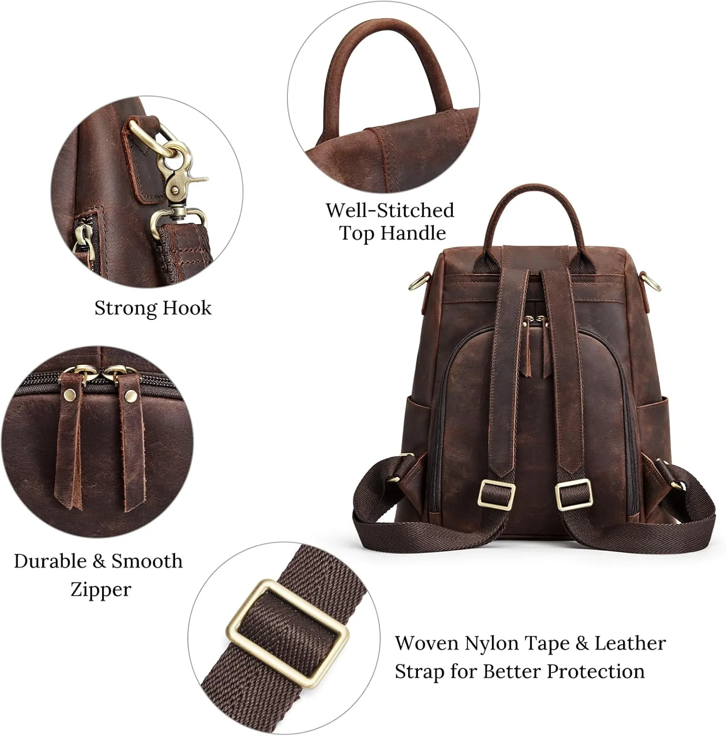 S-ZONE Leather Backpack Purses for Women Antitheft Rucksack Shoulder Bag Medium
