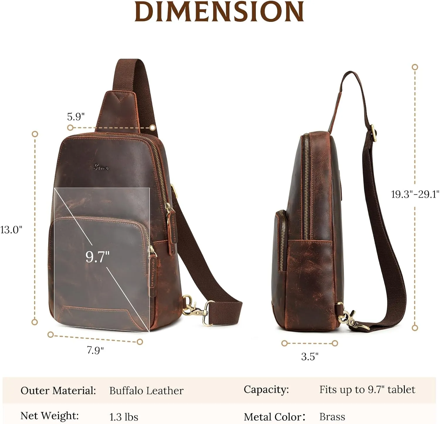 S-ZONE Sling Bag for Men Women RFID Blocking Genuine Leather Crossbody Shoulder Bag Backpack Hiking Daypack Travel
