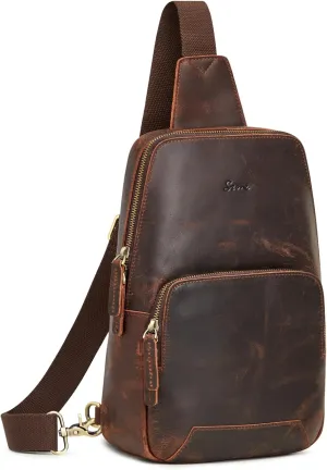 S-ZONE Sling Bag for Men Women RFID Blocking Genuine Leather Crossbody Shoulder Bag Backpack Hiking Daypack Travel