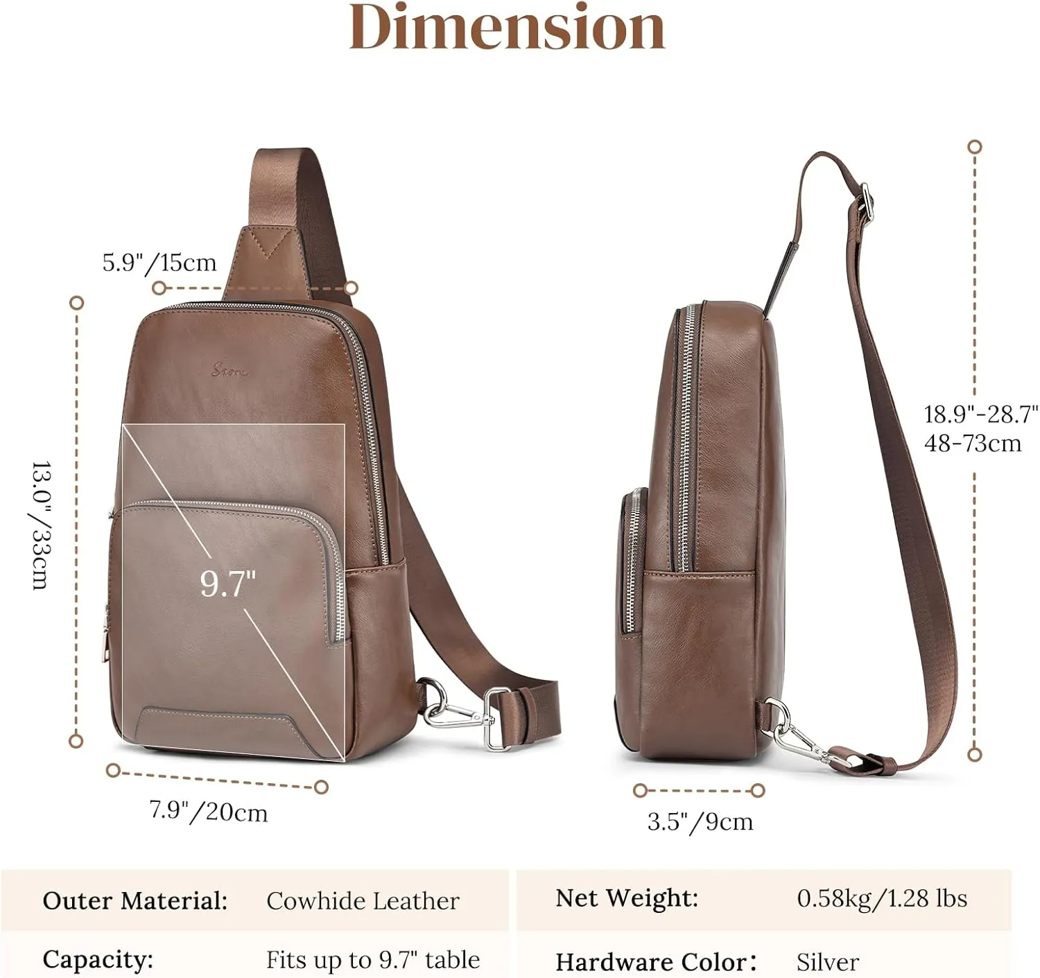 S-ZONE Sling Bag for Women Men RFID Blocking Genuine Leather Crossbody Backpack Sling Purses Fashion Travel Daypack Chest Bags Ladies-Coffee