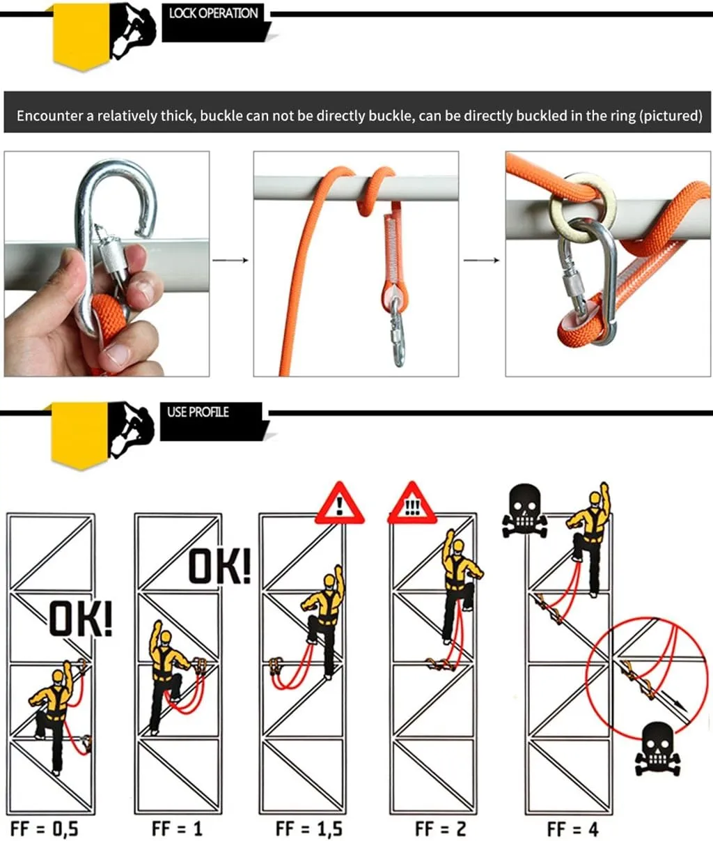 Safety Lanyard Professional Protective Safety Belt Nylon Sling Belt Climbing Harness Belt Lanyard With Hook High Strength Wearable Anti Fall Off(Type A,1.6Meter)