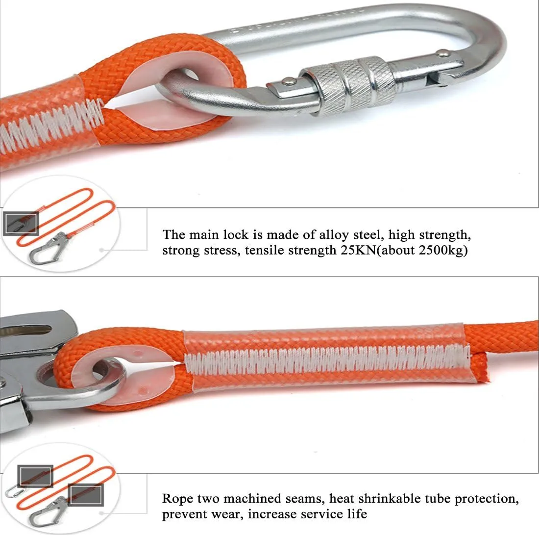 Safety Lanyard Professional Protective Safety Belt Nylon Sling Belt Climbing Harness Belt Lanyard With Hook High Strength Wearable Anti Fall Off(Type A,1.6Meter)