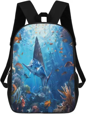 Sailfish Coral Reefs Travel Backpack 17 Inch Laptop Daypack Shoulder Bag with Adjustable Shoulder Straps for Men Women
