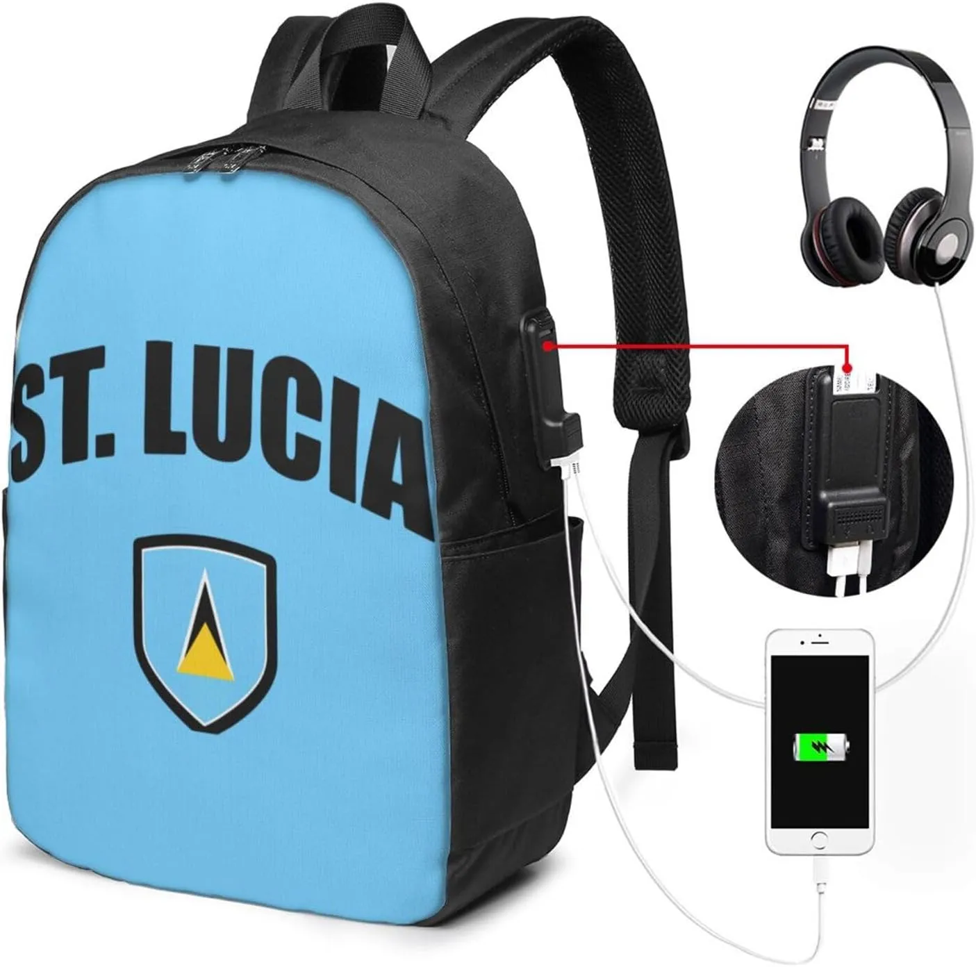 Saint Lucian Lucia Sport Flag Laptop Backpacks Travel Backpack Casual Business Daypack Sport Rucksack Computer Bag Fits up to 17 Inch Notebook with USB Port