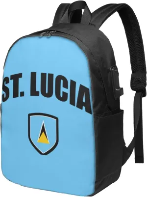 Saint Lucian Lucia Sport Flag Laptop Backpacks Travel Backpack Casual Business Daypack Sport Rucksack Computer Bag Fits up to 17 Inch Notebook with USB Port