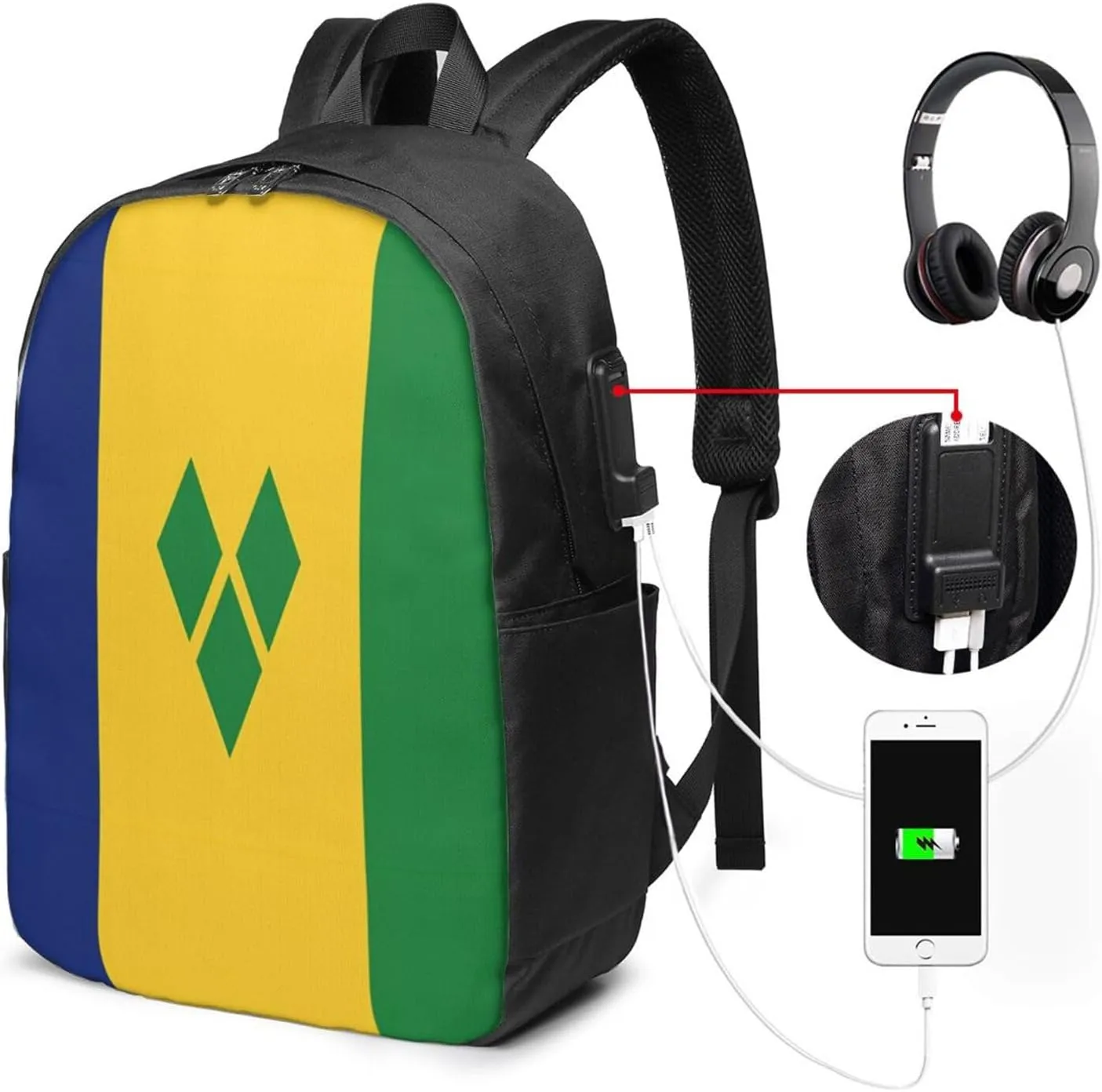 Saint Vincent Grenadines Flag Laptop Backpacks Travel Backpack Casual Business Daypack Sport Rucksack Computer Bag Fits up to 17 Inch Notebook with USB Port