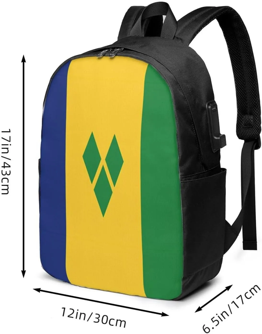 Saint Vincent Grenadines Flag Laptop Backpacks Travel Backpack Casual Business Daypack Sport Rucksack Computer Bag Fits up to 17 Inch Notebook with USB Port