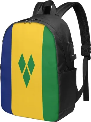 Saint Vincent Grenadines Flag Laptop Backpacks Travel Backpack Casual Business Daypack Sport Rucksack Computer Bag Fits up to 17 Inch Notebook with USB Port