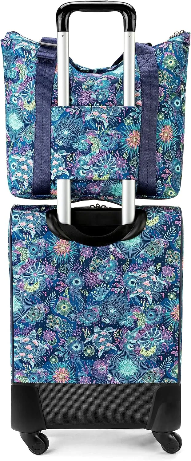 Sakroots On the Go 4 Piece Travel Bundle, Includes 21" Rolling Suitcase, Packable Large Tote, Medium & Small Pouches