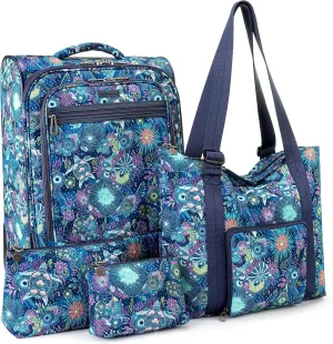 Sakroots On the Go 4 Piece Travel Bundle, Includes 21" Rolling Suitcase, Packable Large Tote, Medium & Small Pouches