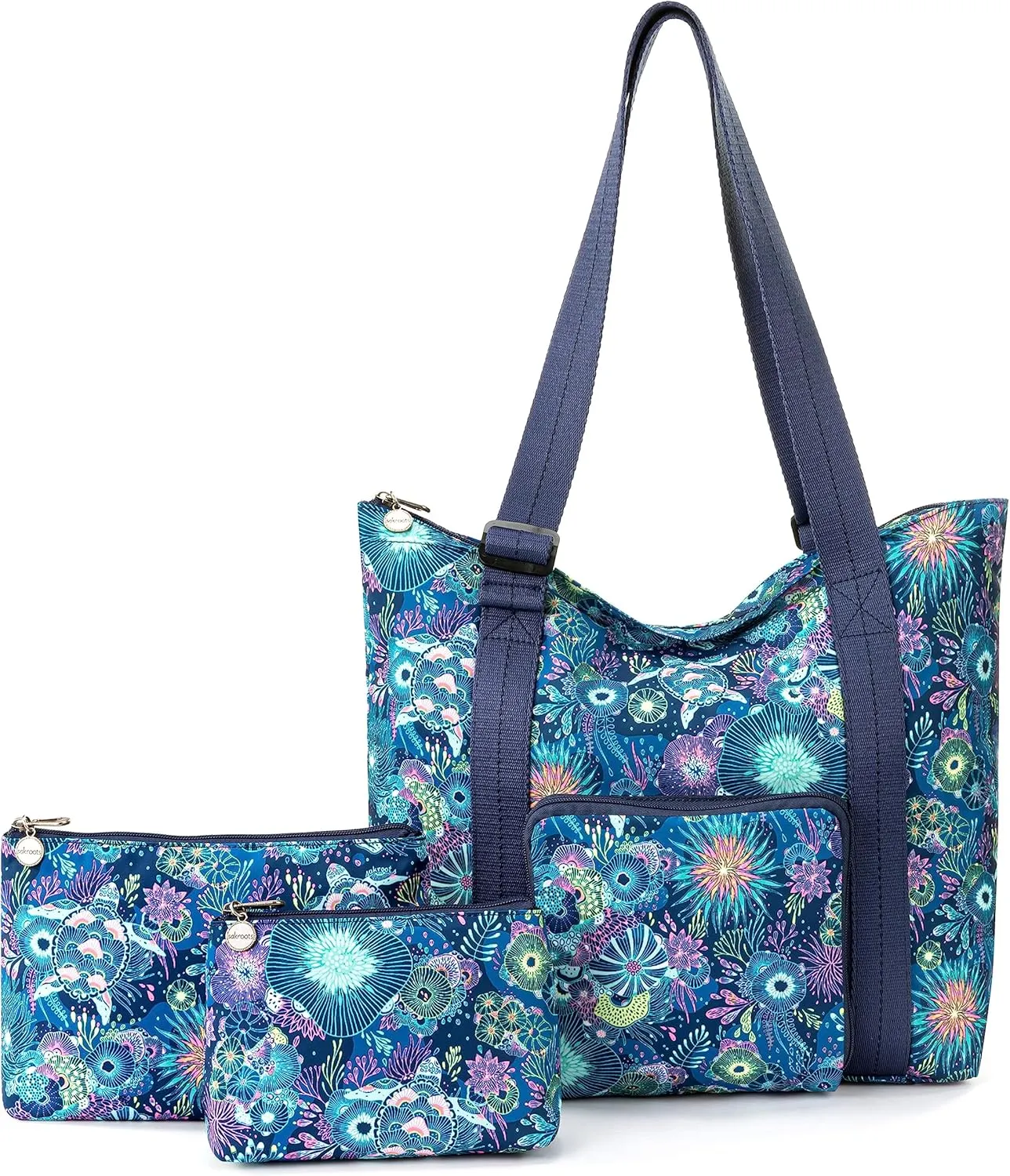 Sakroots On the Go 4 Piece Travel Bundle, Includes 21" Rolling Suitcase, Packable Large Tote, Medium & Small Pouches