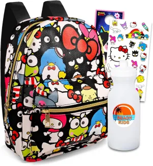 SANRIO 10" Mini Backpack Set - Hello Kitty Travel Bag, Bottle, Stickers, More