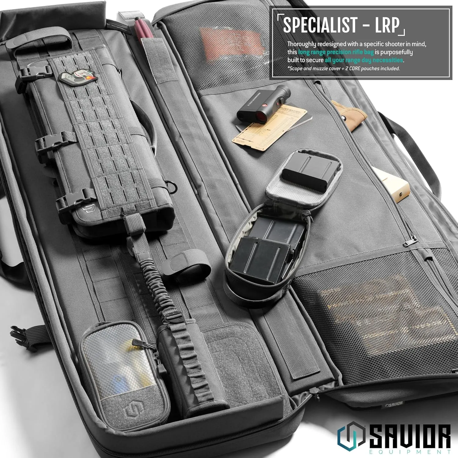 Savior Equipment Specialist Series LRP 47" 51" 55" Tactical Sniper Long Rifle Bag Long Range Precision Firearm Soft Case w/ 2 MOLLE Pouches, Scope Cover, Backpack & Shoulder Strap Included
