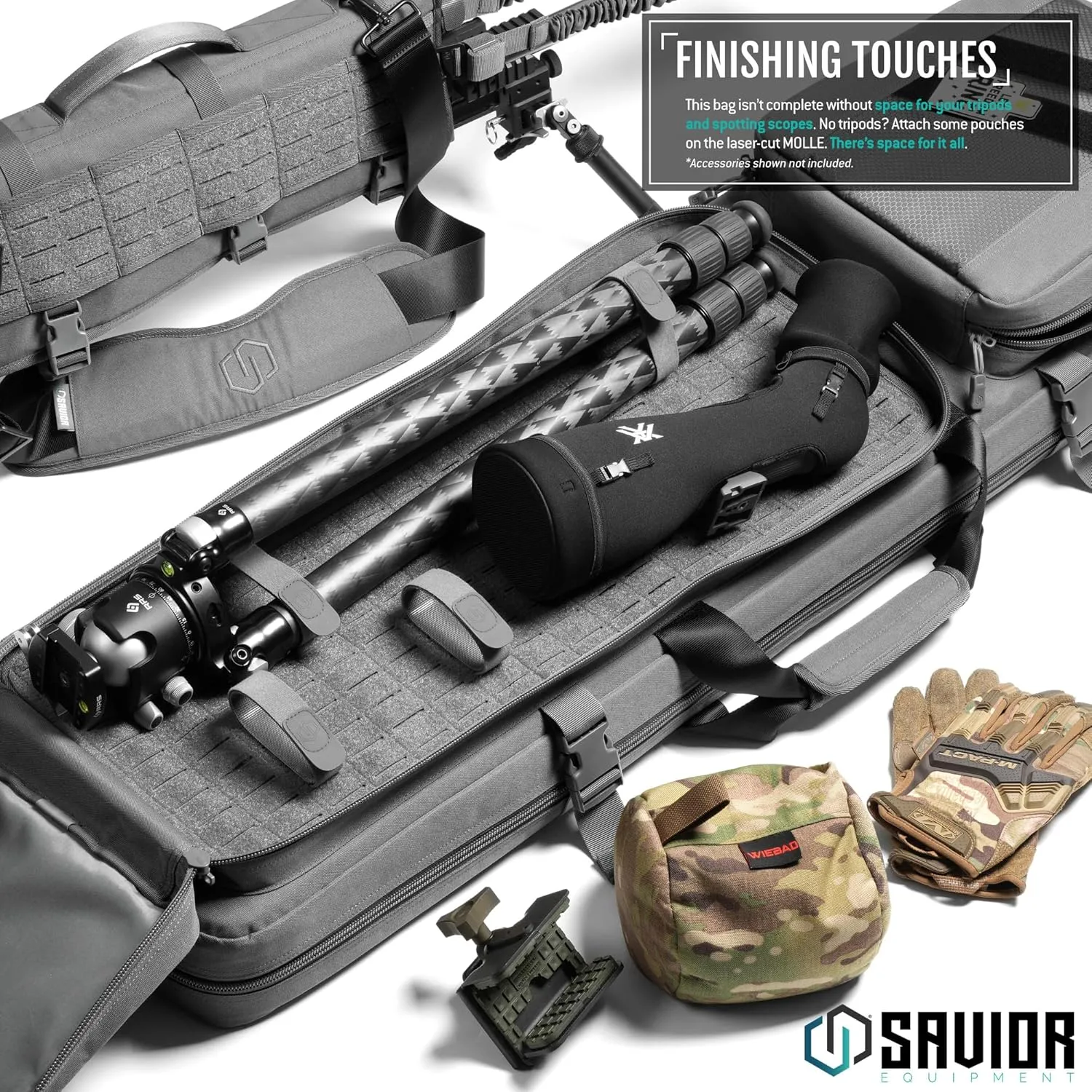 Savior Equipment Specialist Series LRP 47" 51" 55" Tactical Sniper Long Rifle Bag Long Range Precision Firearm Soft Case w/ 2 MOLLE Pouches, Scope Cover, Backpack & Shoulder Strap Included