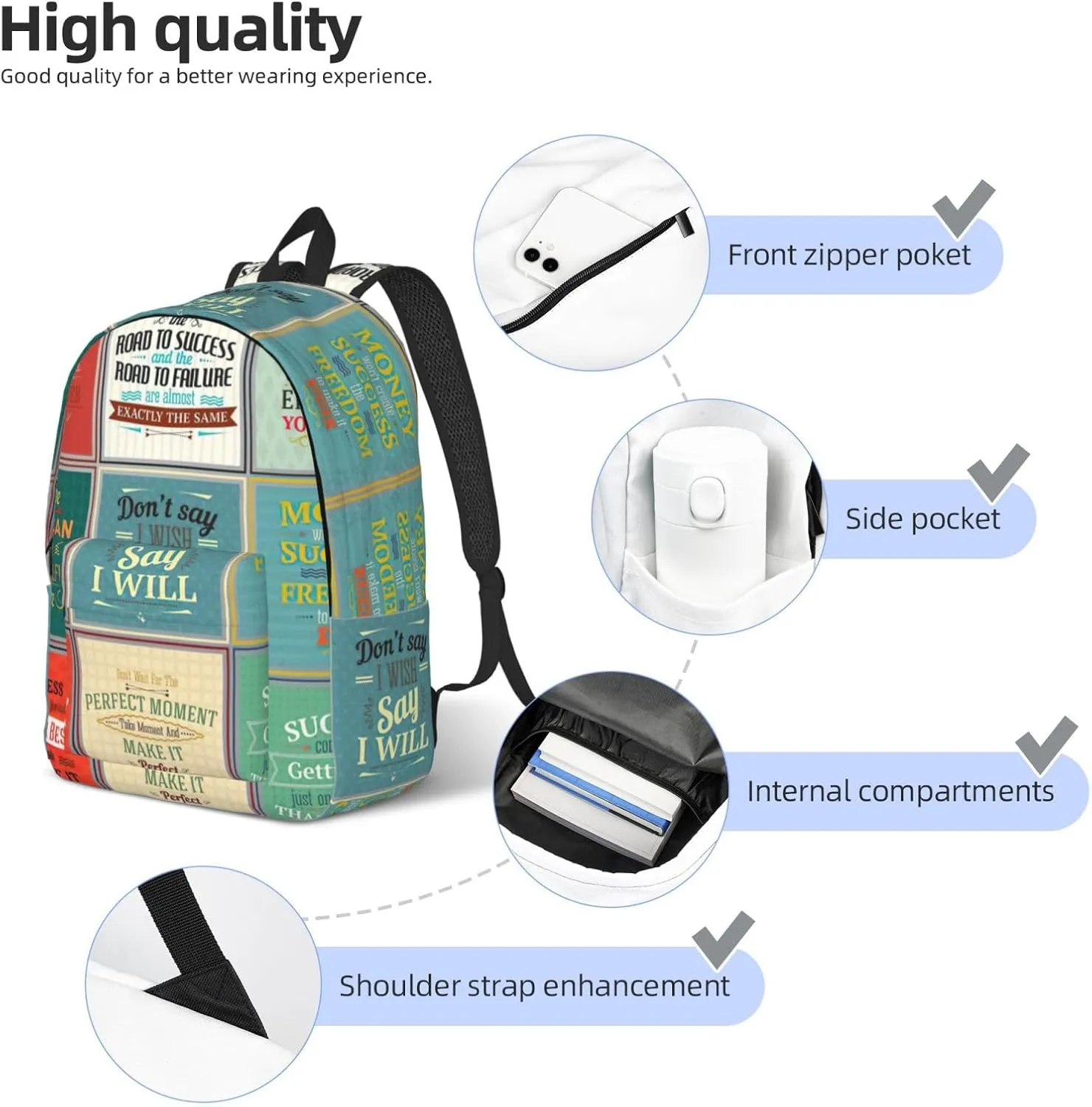 Sayings print Laptop Backpack for Women Men,Bookbag Casual Daypackfor College Work for Travel Computer