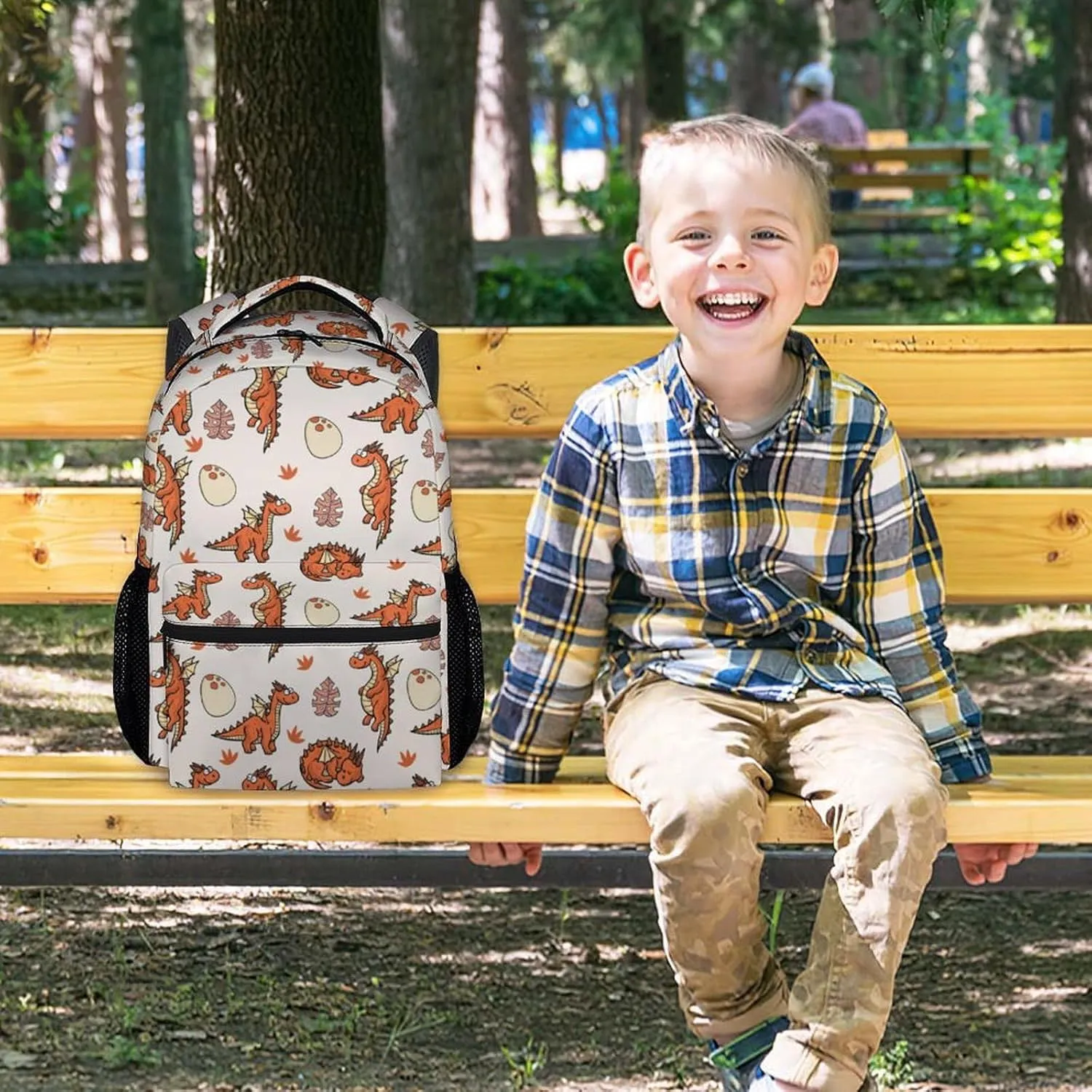 School Backpack for Boys - 17 Inch Large Capacity Aesthetic Kid Backpack - Orange Durable Dragon Bookbag for School, Travel and Camp