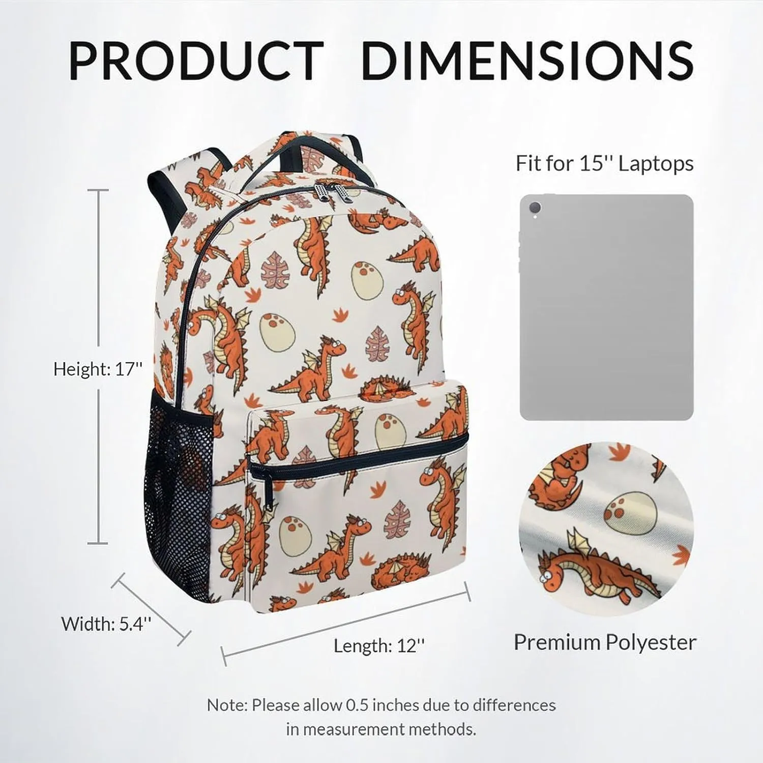 School Backpack for Boys - 17 Inch Large Capacity Aesthetic Kid Backpack - Orange Durable Dragon Bookbag for School, Travel and Camp