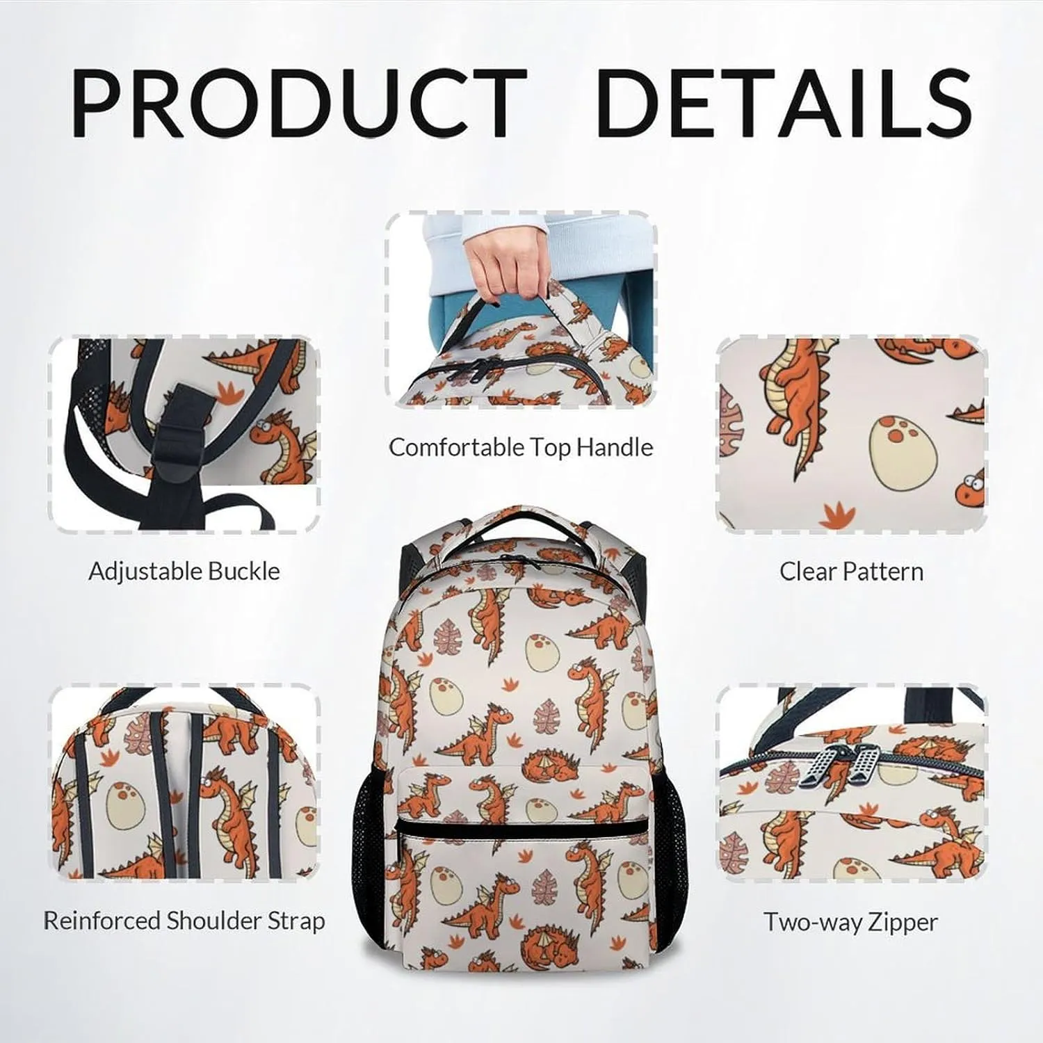School Backpack for Boys - 17 Inch Large Capacity Aesthetic Kid Backpack - Orange Durable Dragon Bookbag for School, Travel and Camp