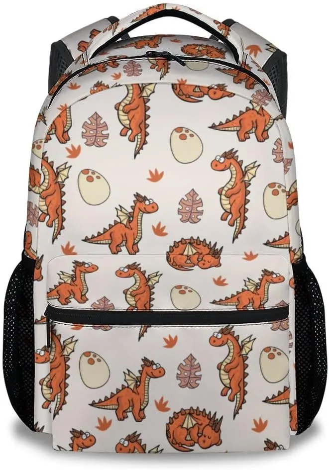 School Backpack for Boys - 17 Inch Large Capacity Aesthetic Kid Backpack - Orange Durable Dragon Bookbag for School, Travel and Camp