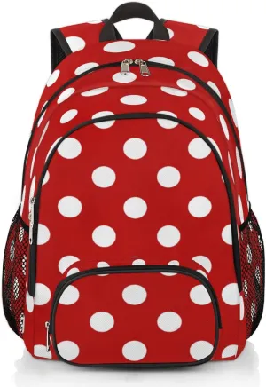 School Backpack for Boys Girls, Red White Polka Dot Elementary School Bags Polka Dot Lightweight Bookbag Laptop Backpack Casual Daypack Rucksack for Kids Teens