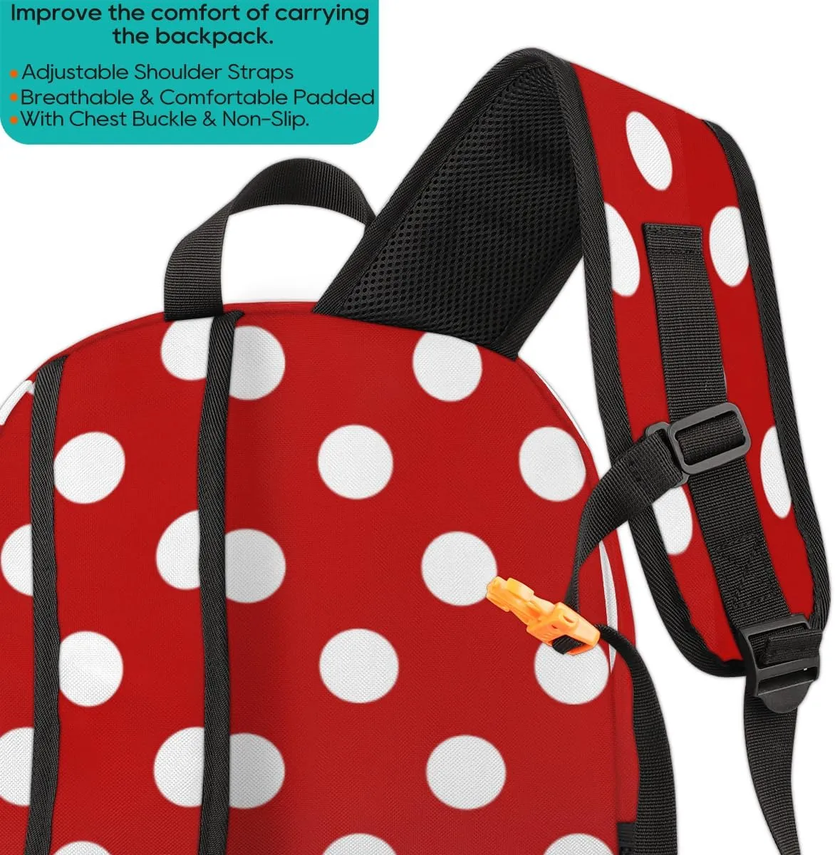 School Backpack for Boys Girls, Red White Polka Dot Elementary School Bags Polka Dot Lightweight Bookbag Laptop Backpack Casual Daypack Rucksack for Kids Teens