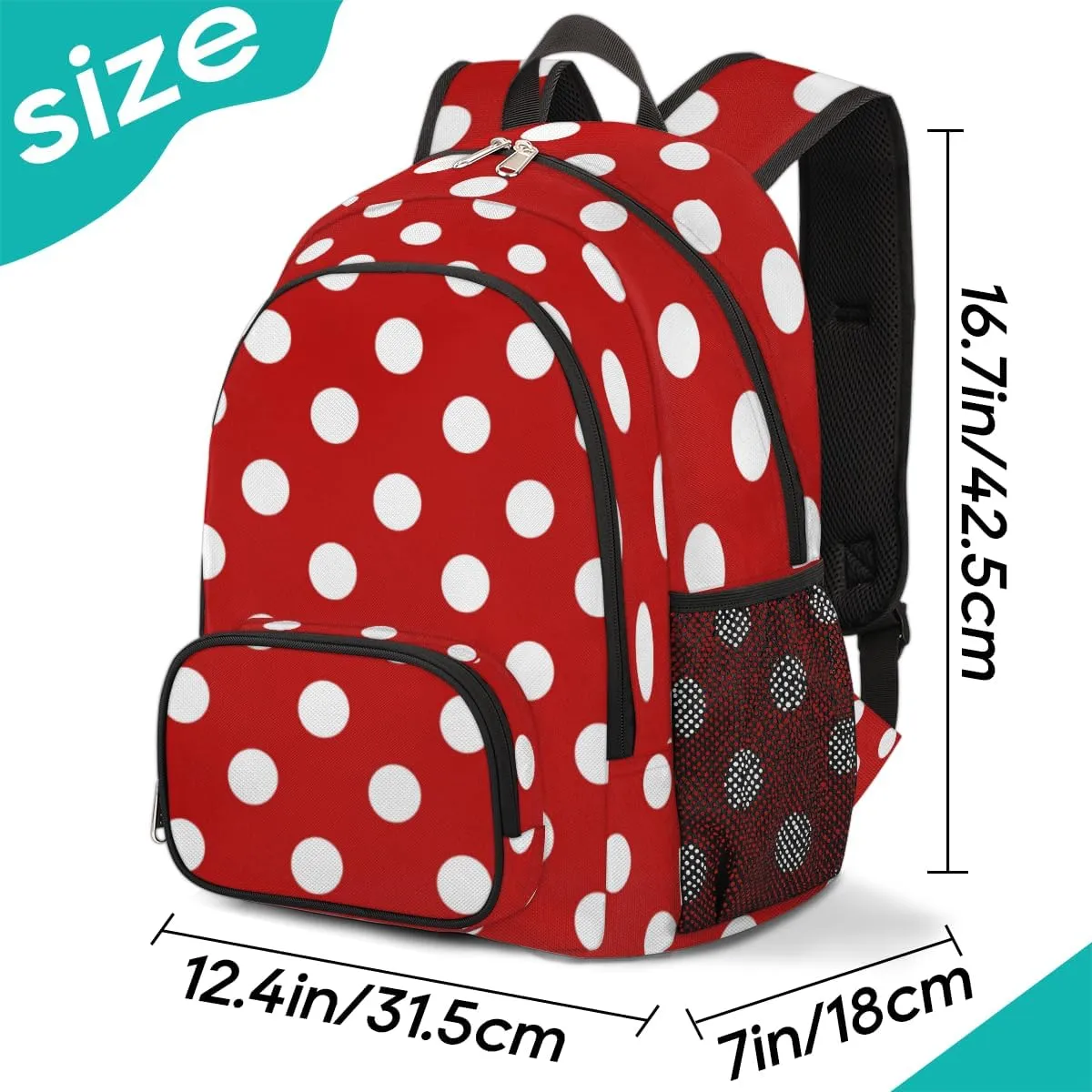School Backpack for Boys Girls, Red White Polka Dot Elementary School Bags Polka Dot Lightweight Bookbag Laptop Backpack Casual Daypack Rucksack for Kids Teens