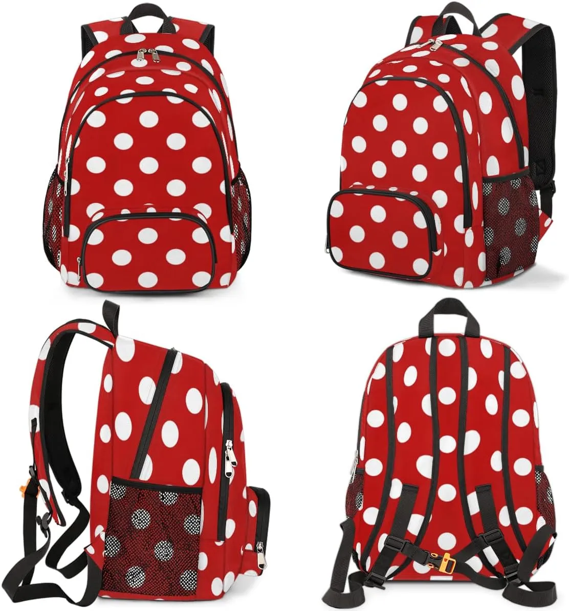 School Backpack for Boys Girls, Red White Polka Dot Elementary School Bags Polka Dot Lightweight Bookbag Laptop Backpack Casual Daypack Rucksack for Kids Teens