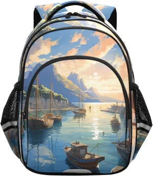 School Backpack for Boys Teen Bookbag Book Bags Sailing Sailboat Seaway Casual Daypack Travel High Middle School Student
