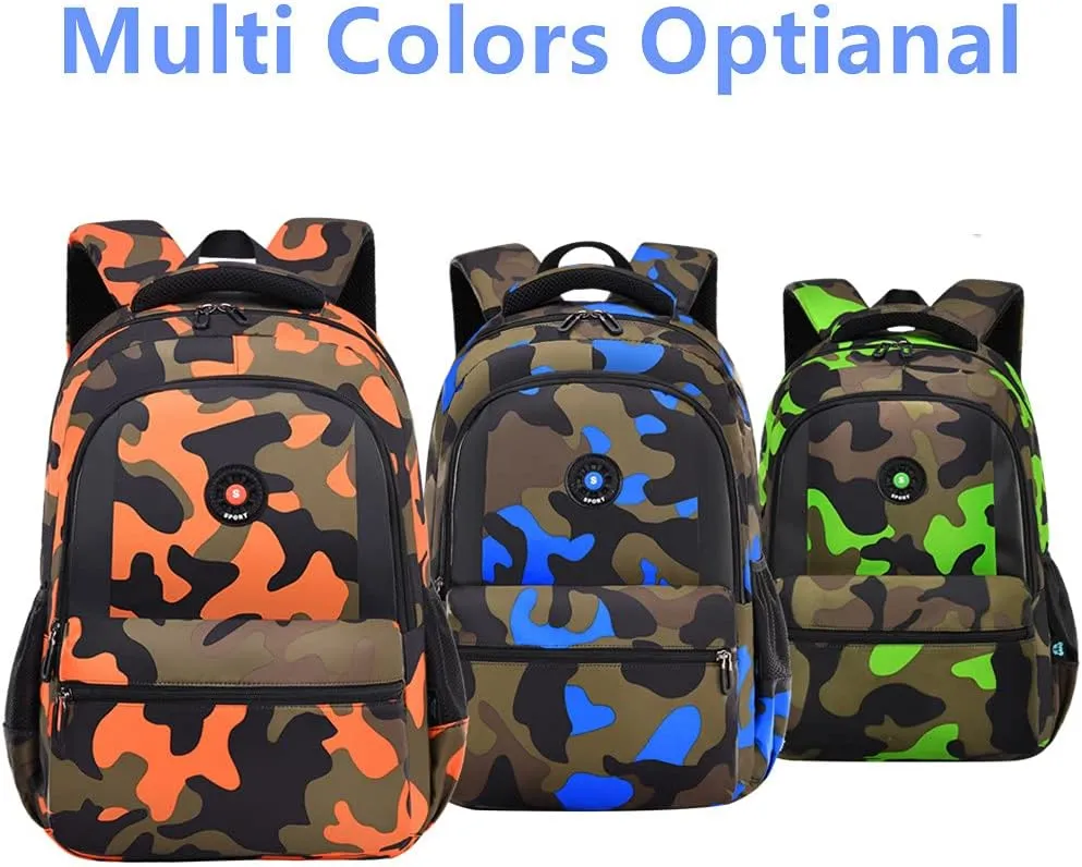 School Backpack Lunch Box Set Water Repellent Casual Daypack Lightweight Bookbags for Kids (CX Camo Blue Set)