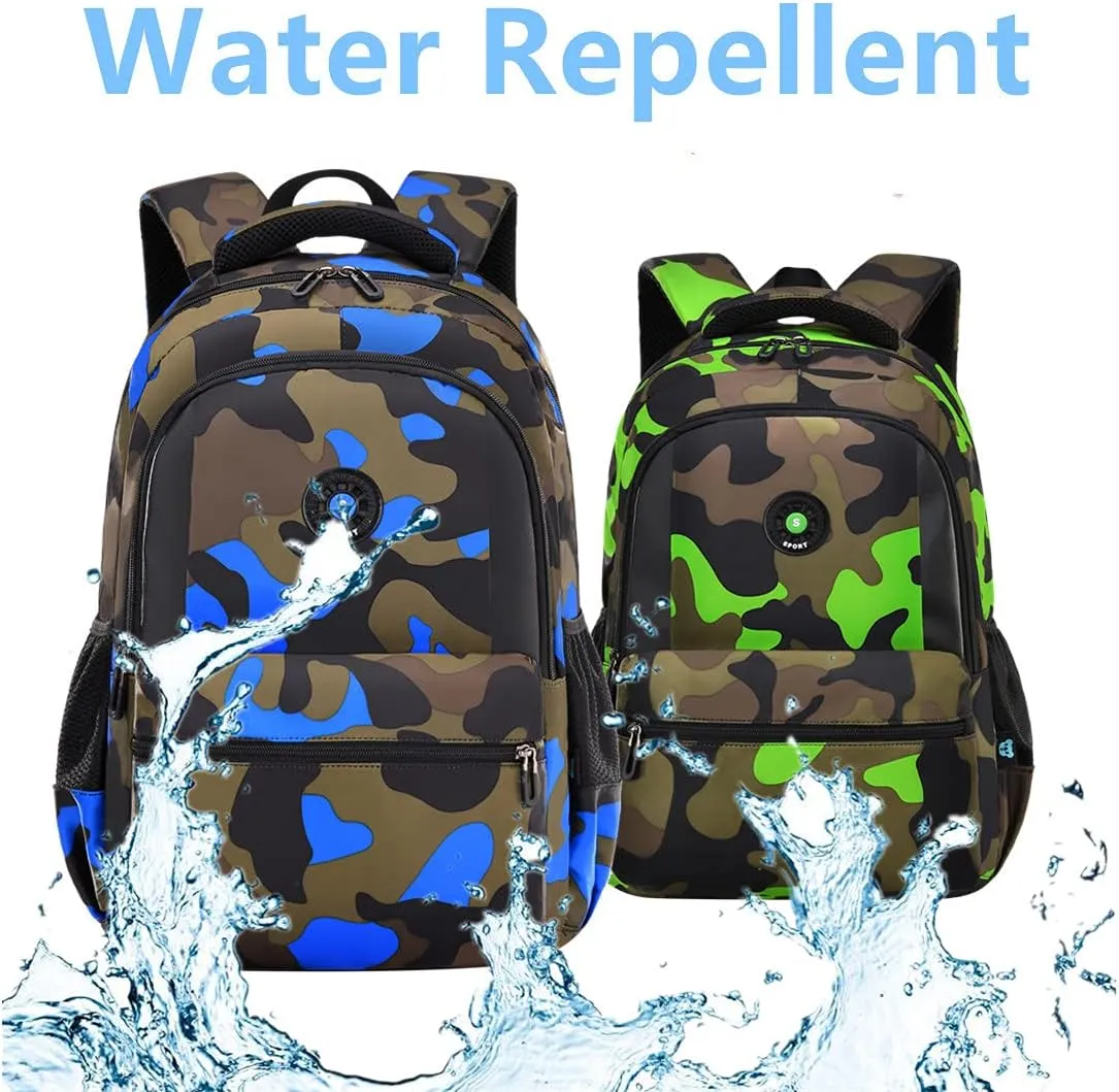 School Backpack Lunch Box Set Water Repellent Casual Daypack Lightweight Bookbags for Kids (CX Camo Blue Set)