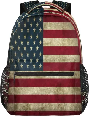 School Laptop Backpack Vintage America Flag for Girls Kids Boys Usa Flag Lightweight Bookbag Elementary College Travel Hiking Daypack Backpacks for Women Men