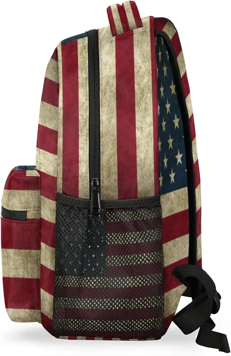 School Laptop Backpack Vintage America Flag for Girls Kids Boys Usa Flag Lightweight Bookbag Elementary College Travel Hiking Daypack Backpacks for Women Men