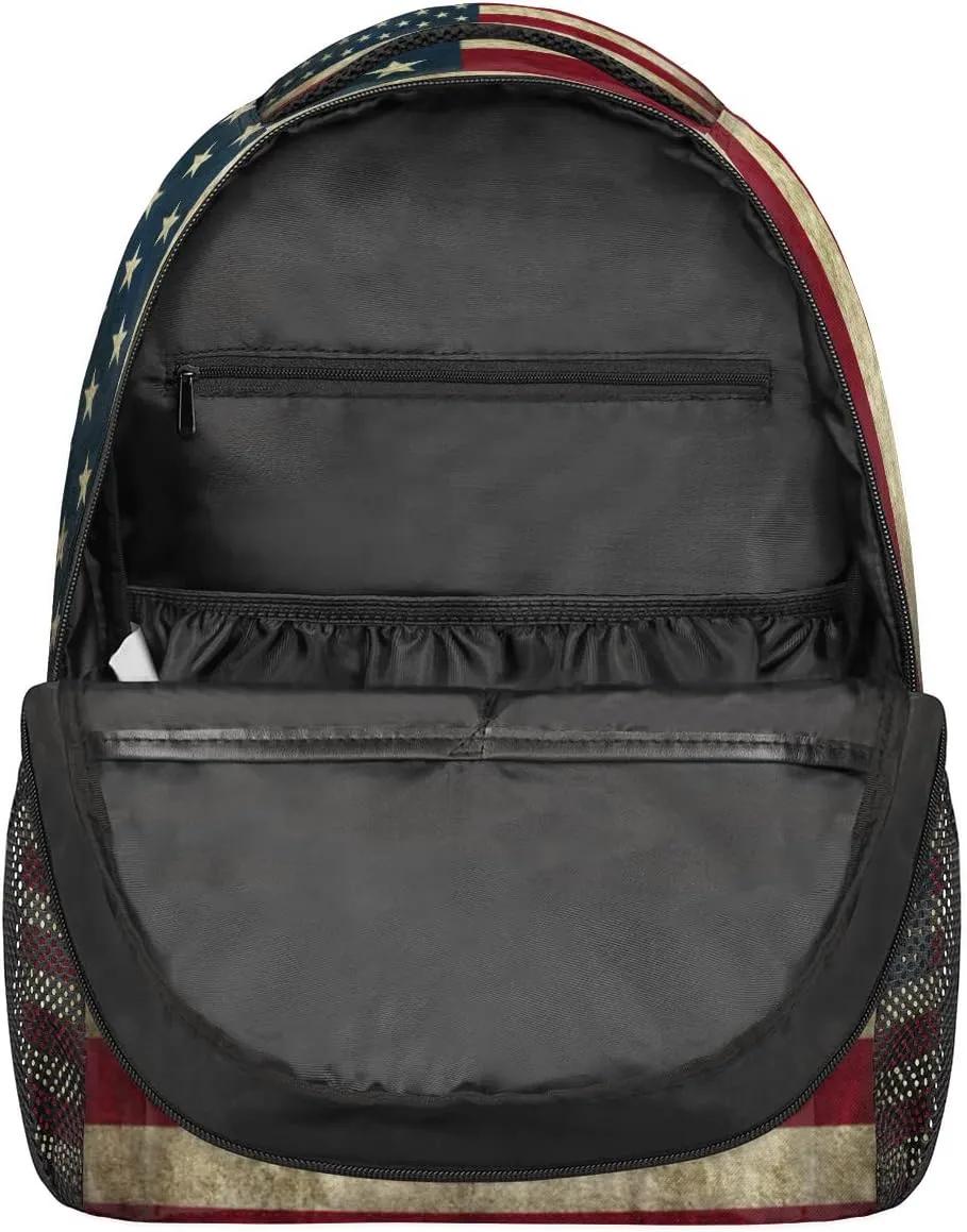 School Laptop Backpack Vintage America Flag for Girls Kids Boys Usa Flag Lightweight Bookbag Elementary College Travel Hiking Daypack Backpacks for Women Men
