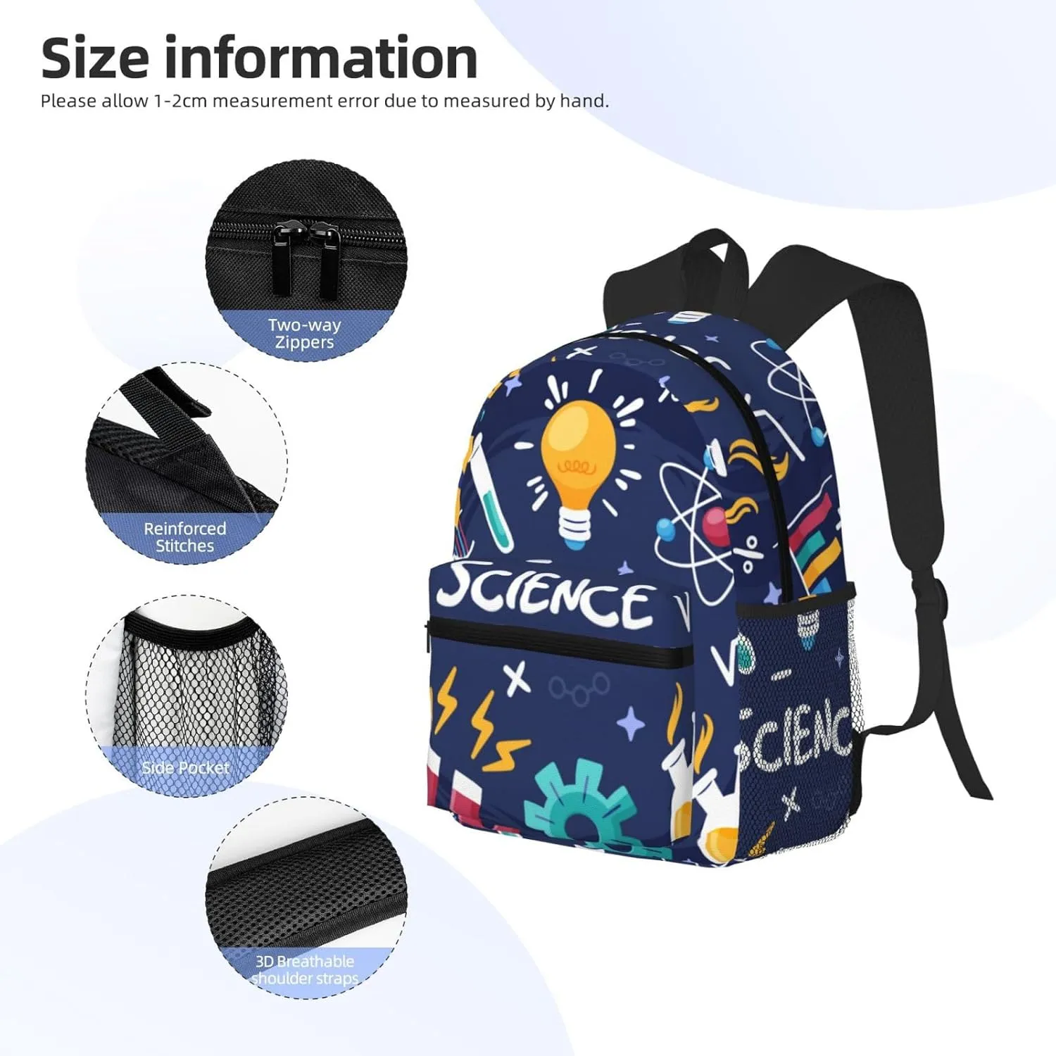 Science Education Blue Backpack, Travel Laptop Backpack Computer Bag Rucksack for Men Women Business Work Fits 15.6 Inch Notebook