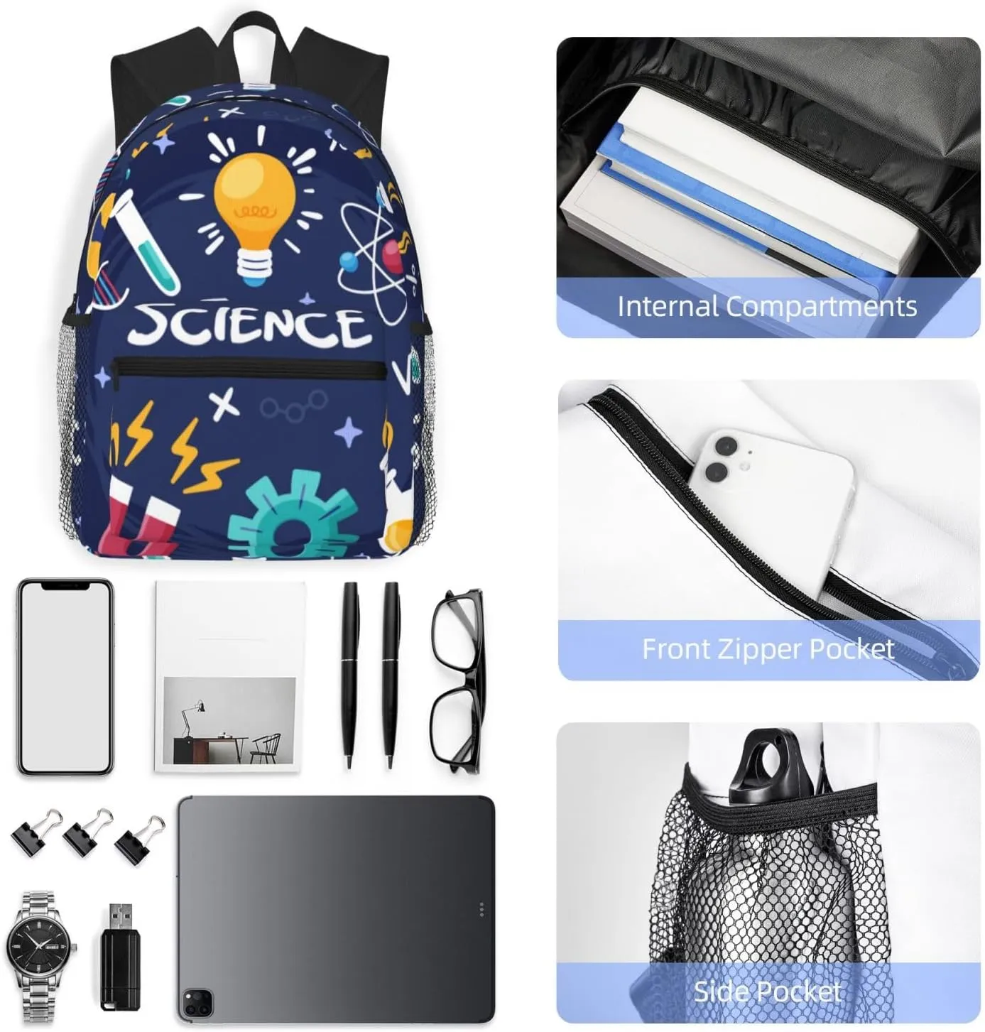Science Education Blue Backpack, Travel Laptop Backpack Computer Bag Rucksack for Men Women Business Work Fits 15.6 Inch Notebook