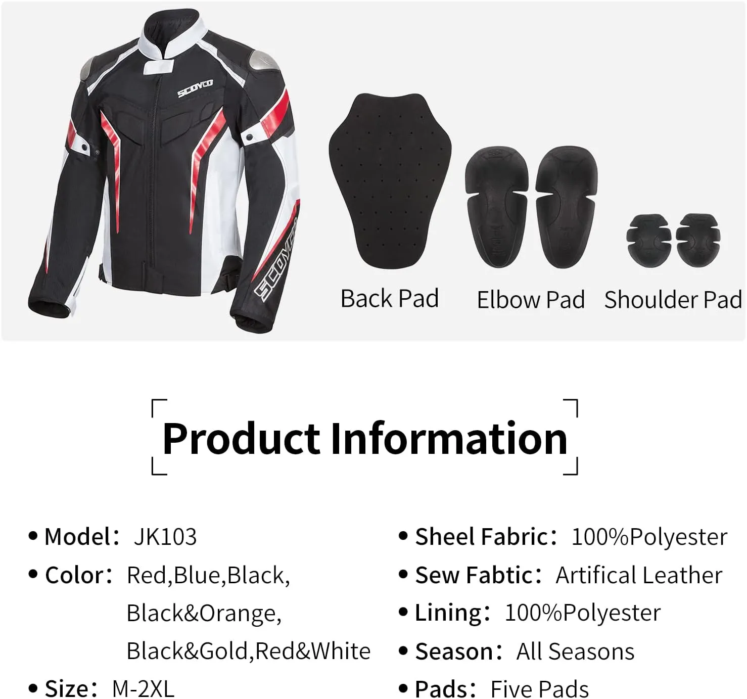 Scoyco Mesh Motorcycle Jacket Motorbike Riding Jacket Breathable 4-Season