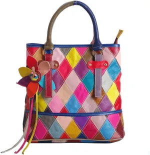 Segater® Women's Multicolor Tote Handbag Genuine Leather Color matching Design Hobo Crossbody Shoulder Bag Purses