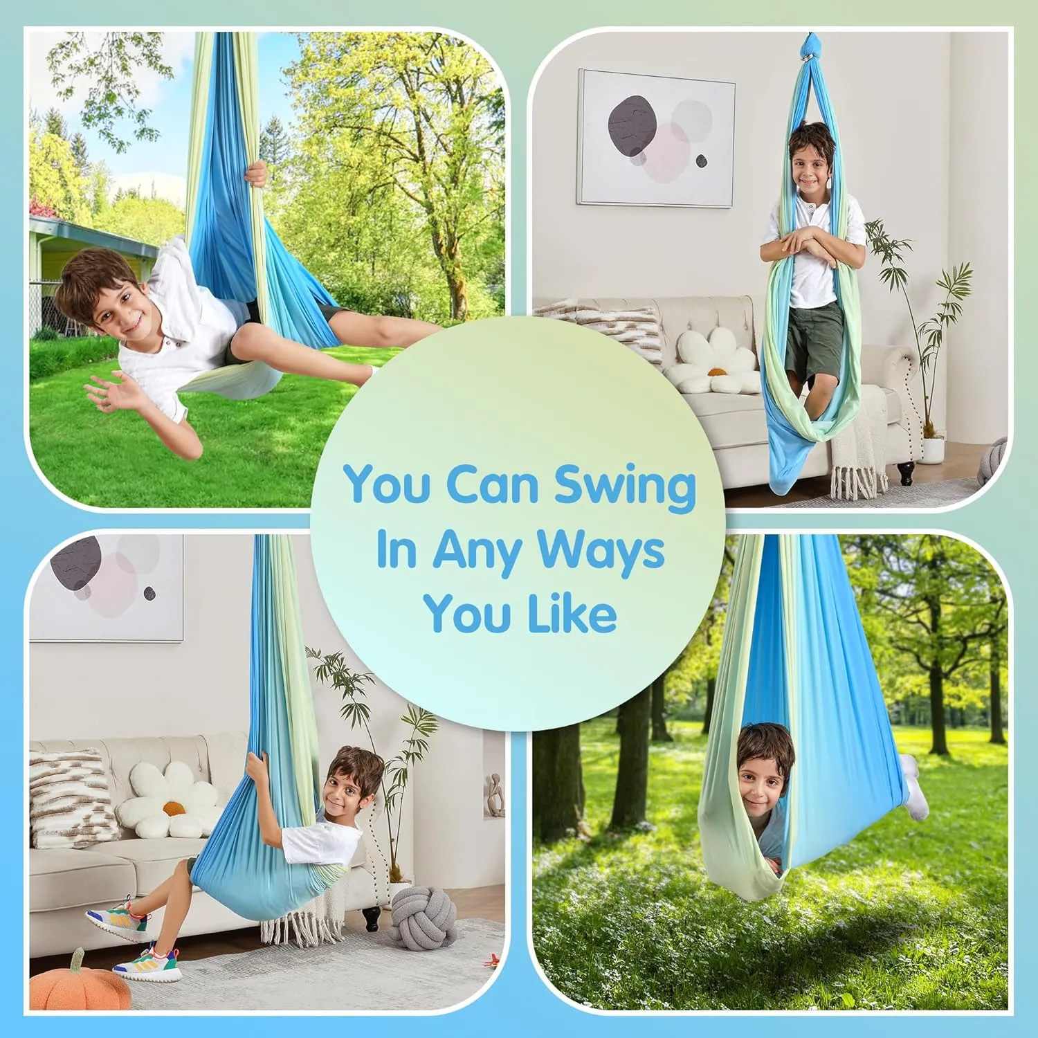 Sensory Swing, Indoor & Outdoor Sensory Swing for Kids & Adults, Double Layer Therapy Cuddle Swing for Kid with Autism, Holds up to 300lbs