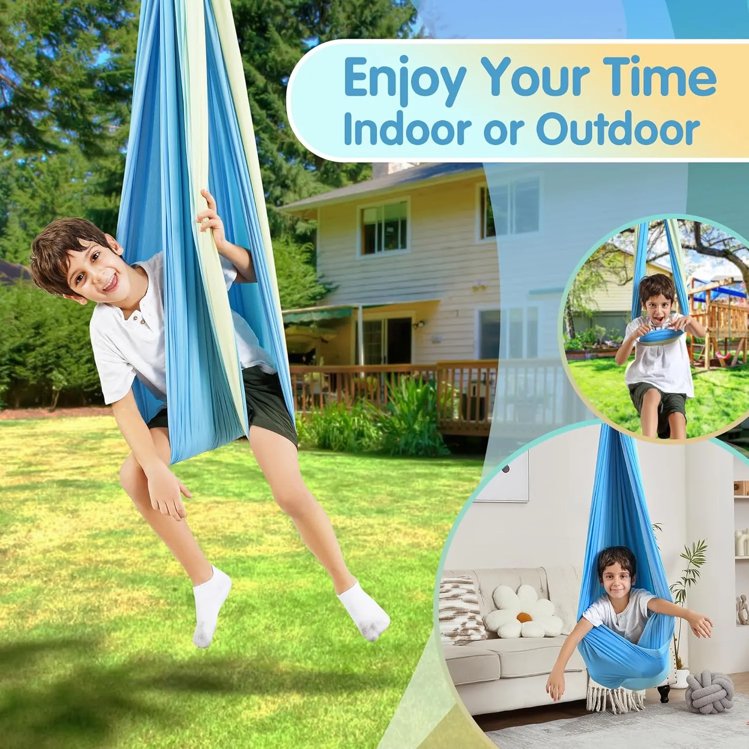 Sensory Swing, Indoor & Outdoor Sensory Swing for Kids & Adults, Double Layer Therapy Cuddle Swing for Kid with Autism, Holds up to 300lbs