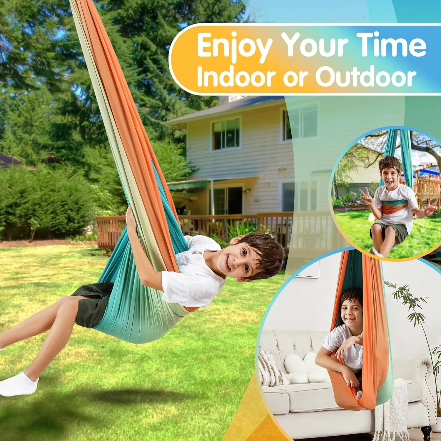 Sensory Swing, Indoor & Outdoor Sensory Swing for Kids & Adults, Double Layer Therapy Cuddle Swing for Kid with Autism, Holds up to 300lbs