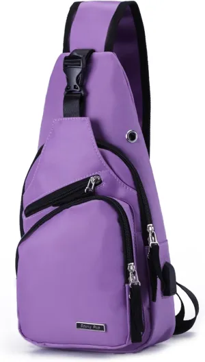 Seoky Rop Men Women Sling Backpack Nylon Water Resistant Shoulder Chest Crossbody Sling Bag with USB Charging Port