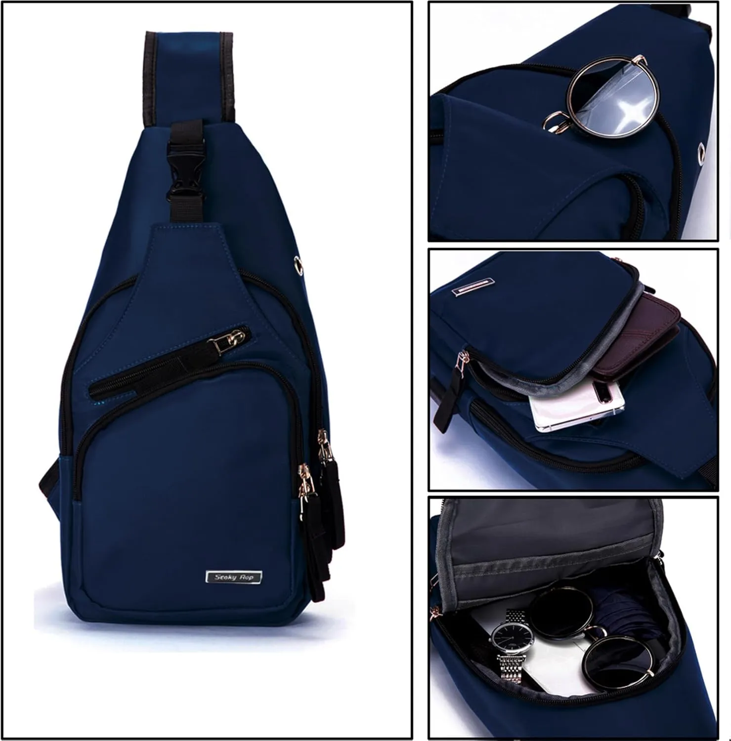 Seoky Rop Men Women Sling Backpack Nylon Water Resistant Shoulder Chest Crossbody Sling Bag with USB Charging Port